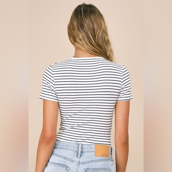 LULU’S Kinship Black And White Striped Ribbed Bodysuit - Picture 2 of 4
